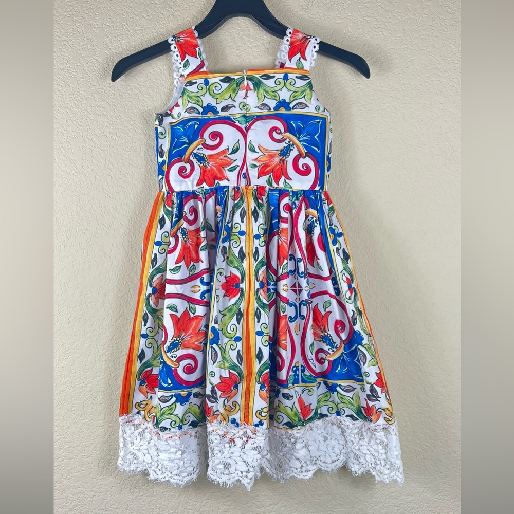 Girls floral lace sleeveless dress, Easter dress, white red blue colors size 6 - Picture 2 of 7